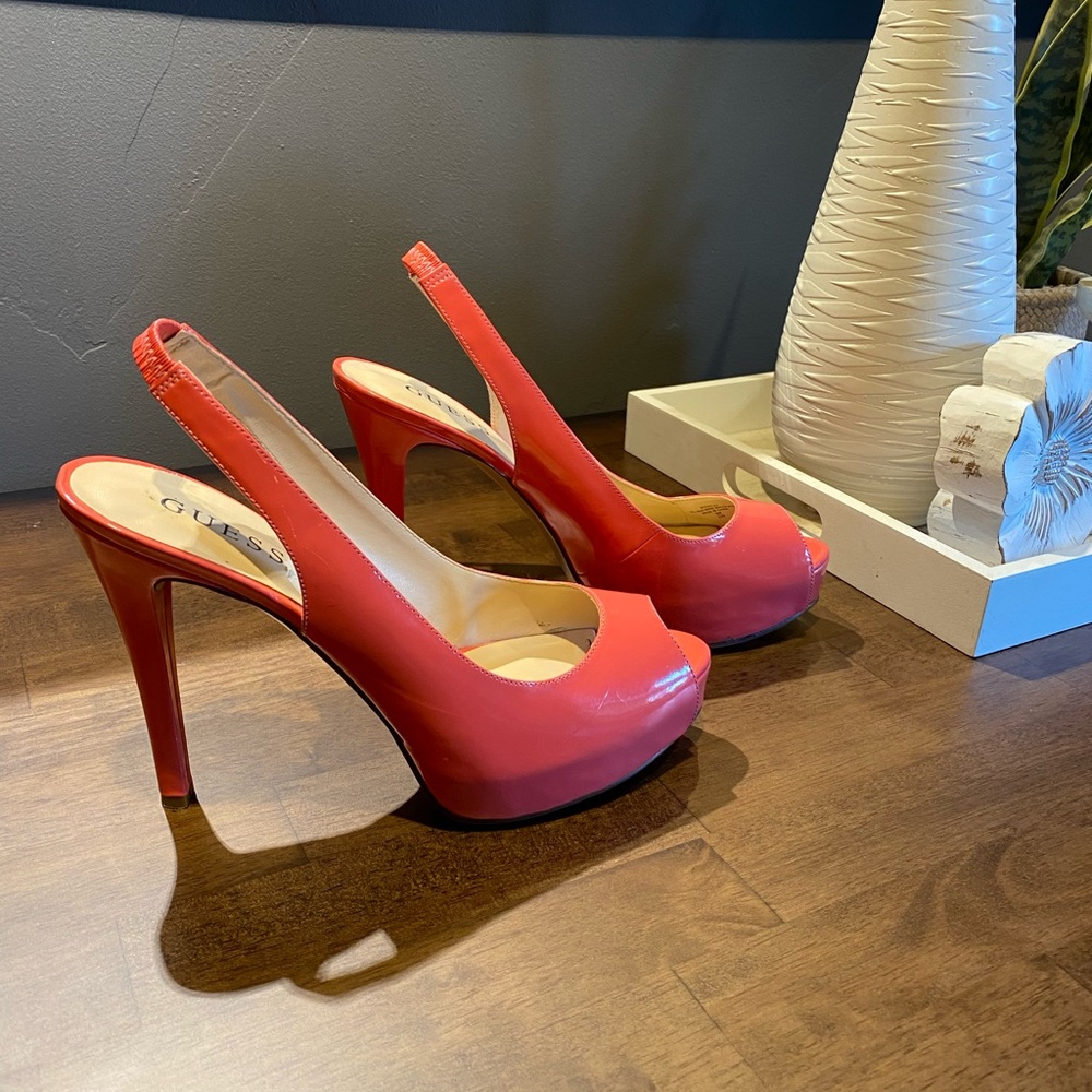 Guess Women's Coral Peep Toe Slingback Heels